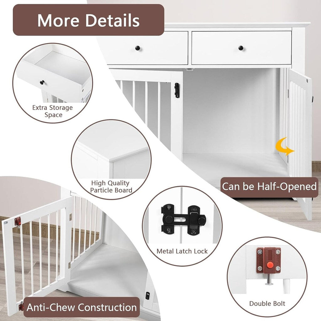 BOSSIN 112 cm große Hundebox, Beistelltisch aus Holz mit Schubladen, dekorative Hundebox/Hundehütte