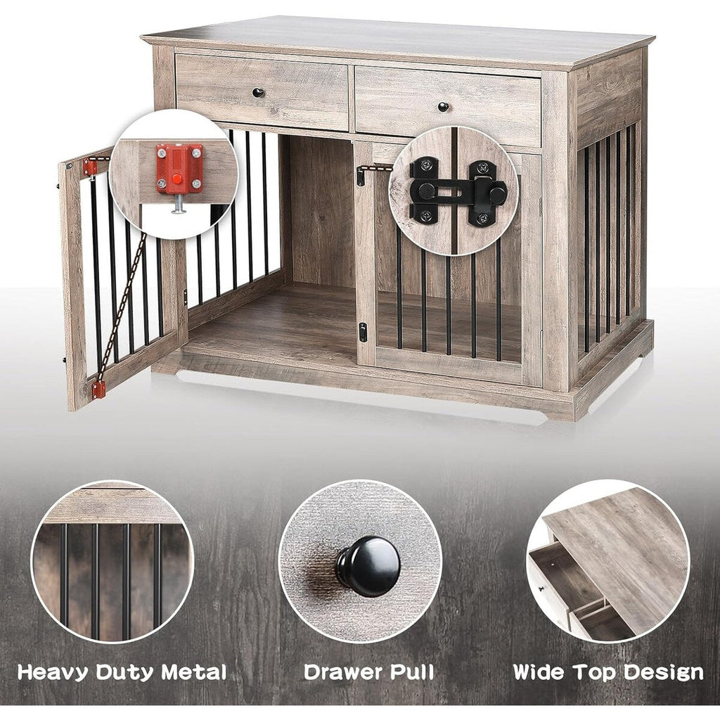 BOSSIN 112 cm große Hundebox, Beistelltisch aus Holz mit Schubladen, dekorative Hundebox/Hundehütte