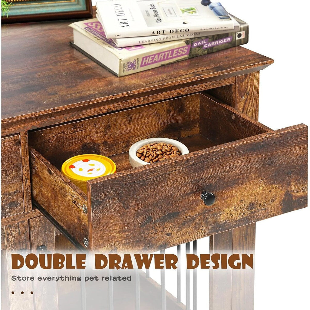 BOSSIN 112 cm große Hundebox, Beistelltisch aus Holz mit Schubladen, dekorative Hundebox/Hundehütte