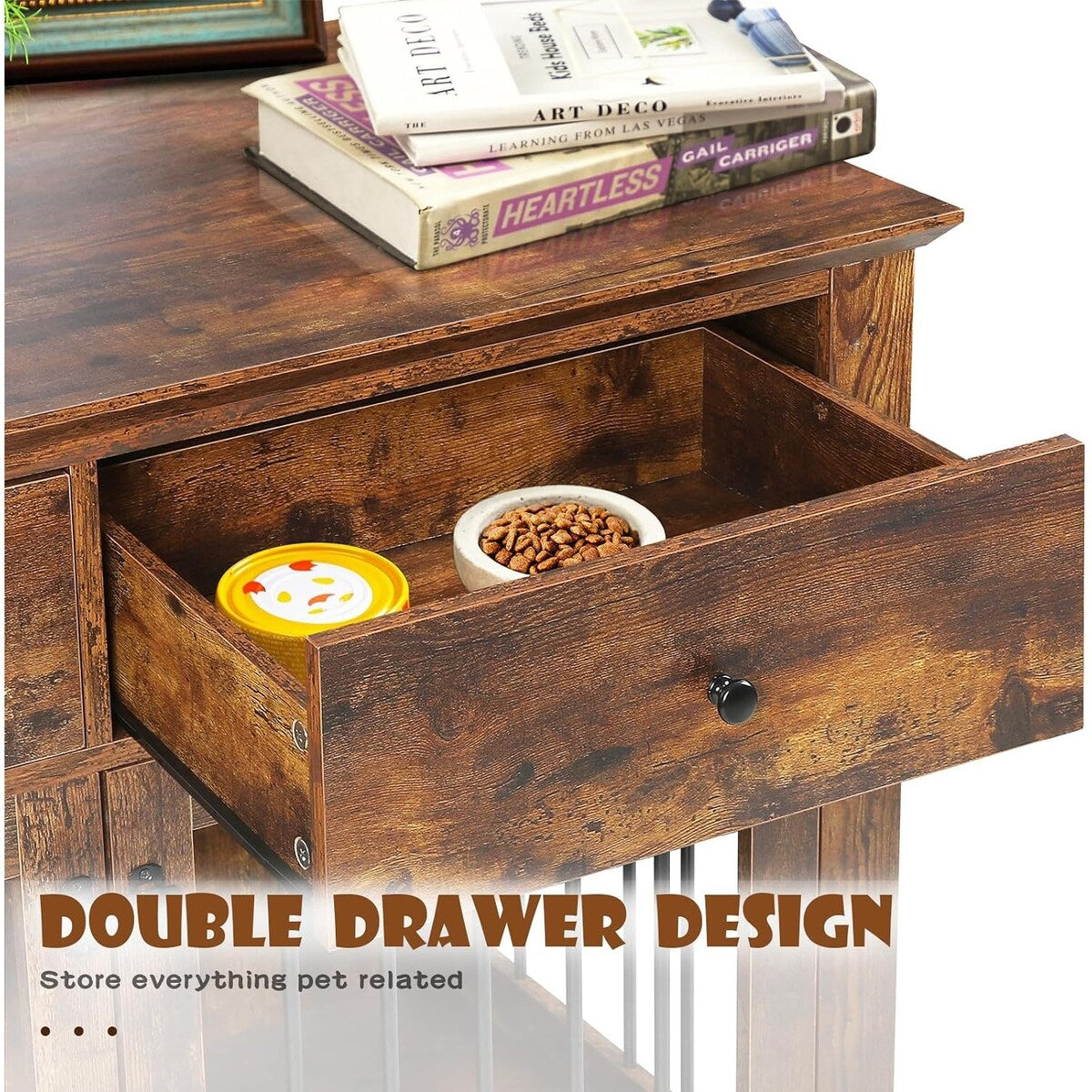 BOSSIN 112 cm große Hundebox, Beistelltisch aus Holz mit Schubladen, dekorative Hundebox/Hundehütte