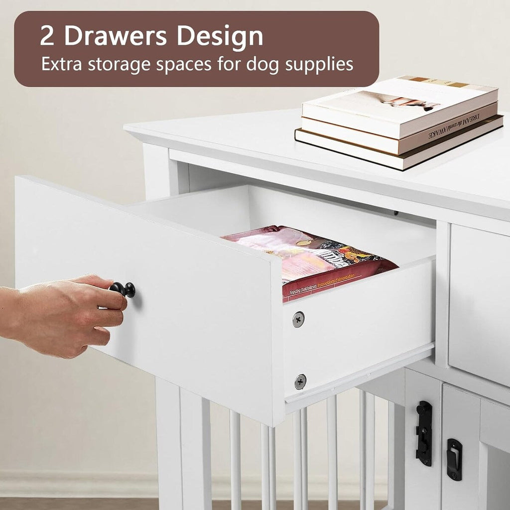 BOSSIN 112 cm große Hundebox, Beistelltisch aus Holz mit Schubladen, dekorative Hundebox/Hundehütte