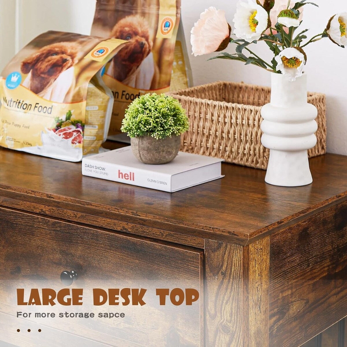 BOSSIN 112 cm große Hundebox, Beistelltisch aus Holz mit Schubladen, dekorative Hundebox/Hundehütte