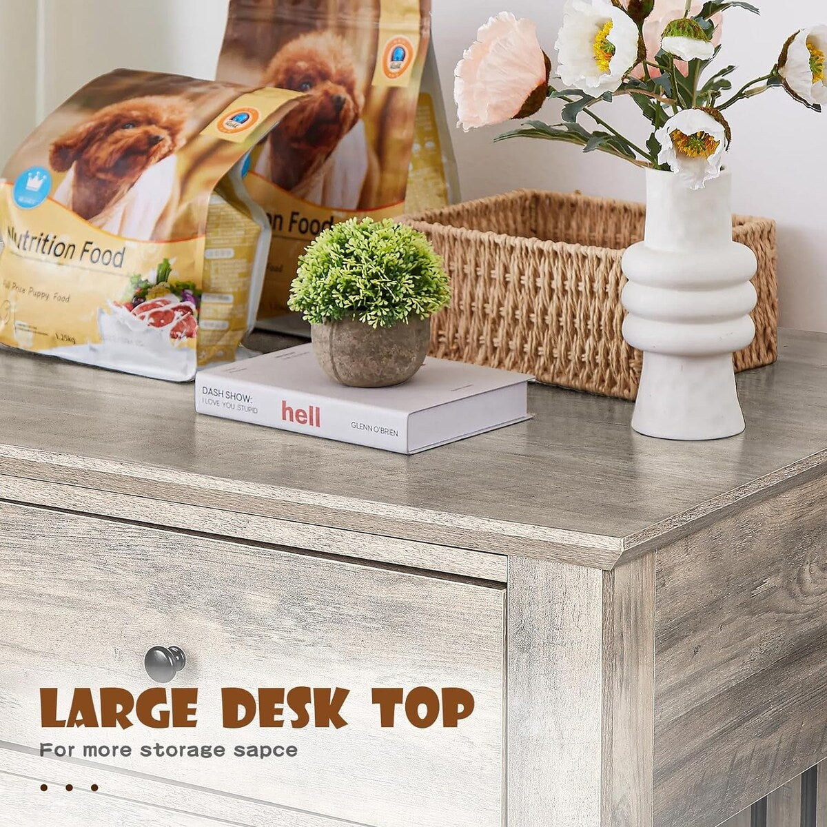 BOSSIN 112 cm große Hundebox, Beistelltisch aus Holz mit Schubladen, dekorative Hundebox/Hundehütte