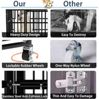 BOSSIN 48/38 Zoll (ca. 122/97 cm) robuste, unzerstörbare Hundebox, ausbruchsicherer Hundekäfig mit feststellbaren Rädern