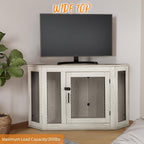 BOSSIN Eck-Hundebox, 44/52 Zoll (ca. 112/132 cm) große Hundehütte aus Holz mit Drahtgeflecht, dekoratives Hundehaus aus Holz für den Innenbereich