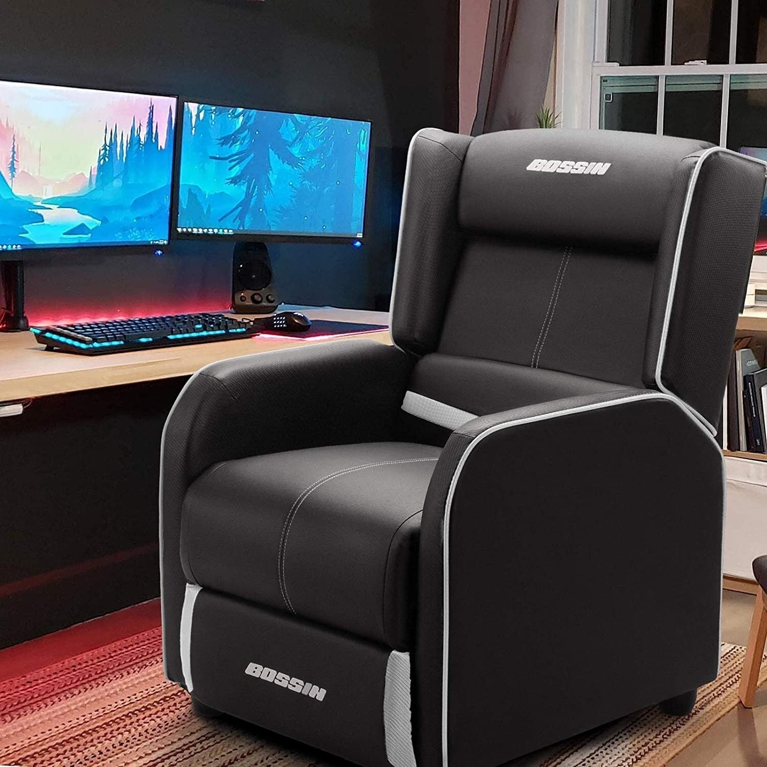 BOSSIN Ergonomischer Gaming-Sessel mit Liegefunktion aus PU-Leder für das Wohnzimmer