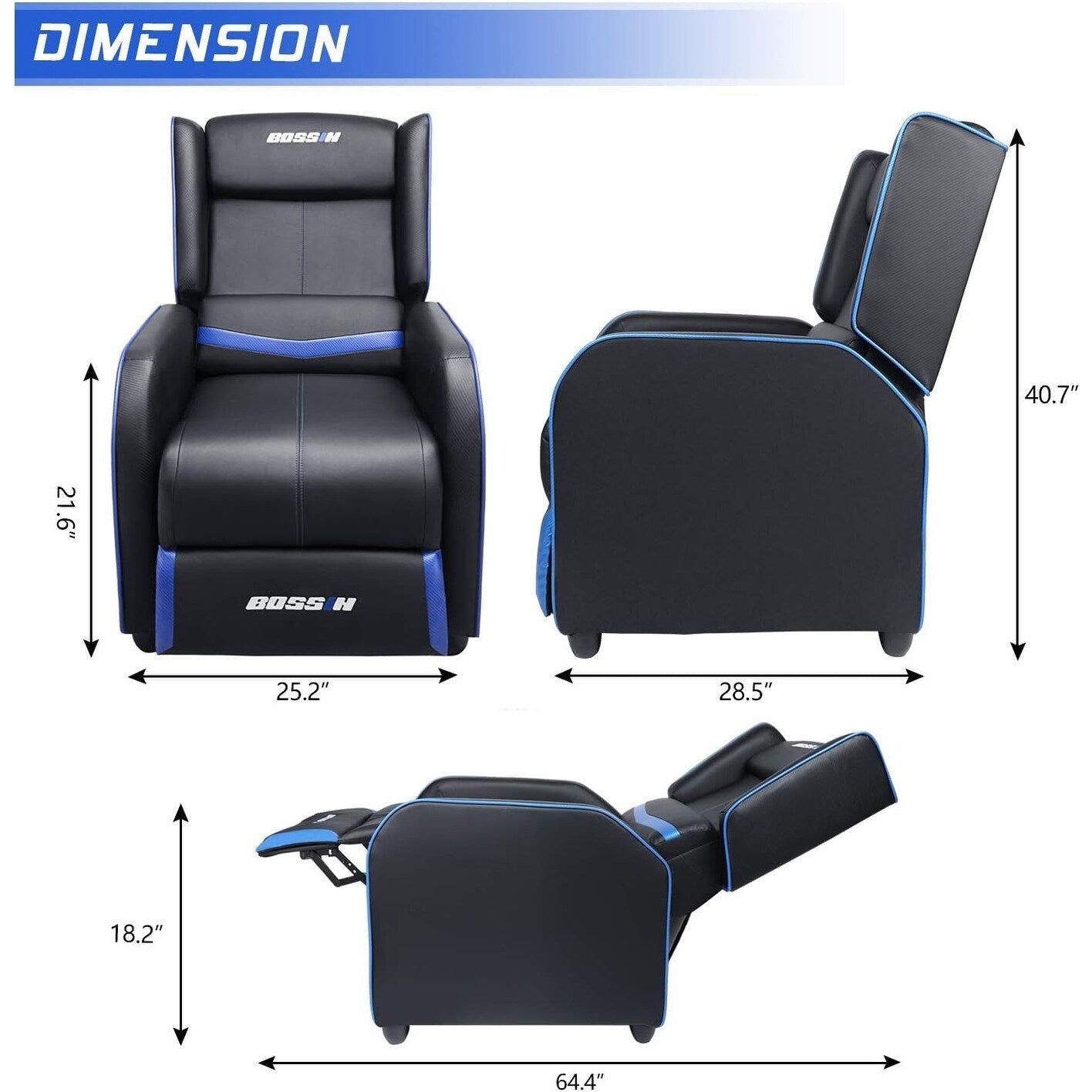 BOSSIN Ergonomischer Gaming-Sessel mit Liegefunktion aus PU-Leder für das Wohnzimmer