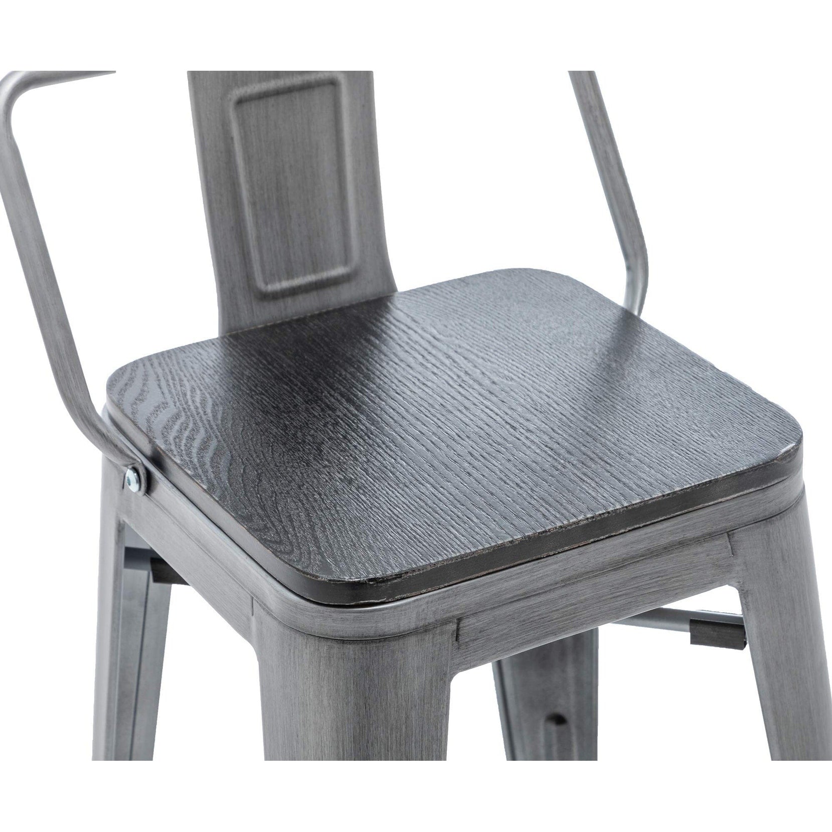 Barhocker mit Rückenlehne, 4er-Set, industrielle Metallbarhocker mit Holzsitzen