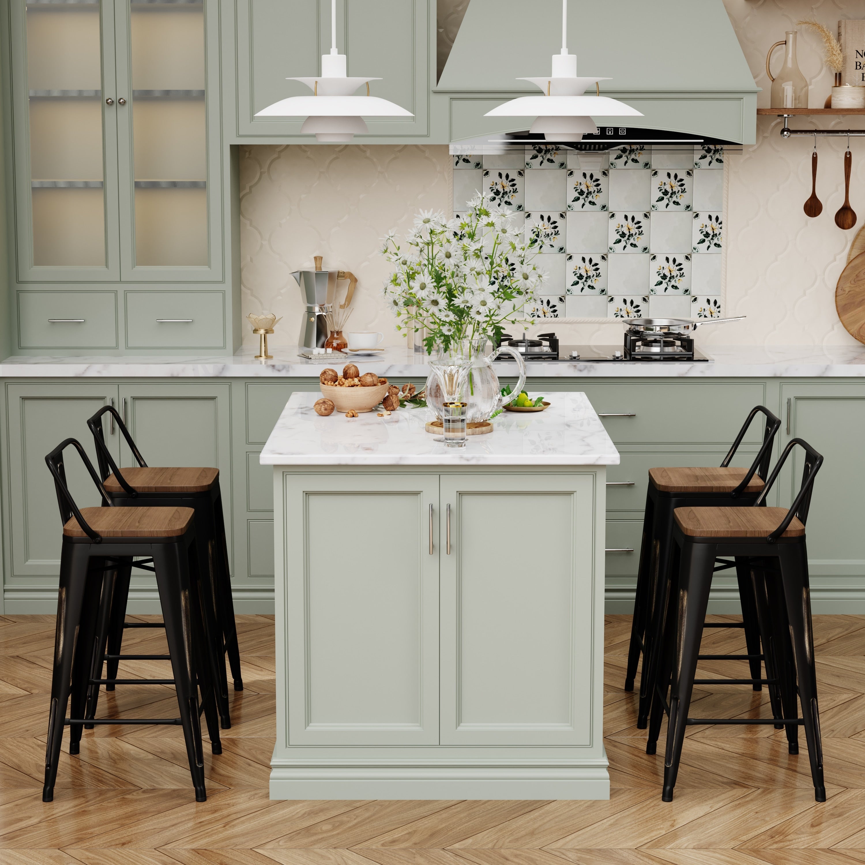 Barhocker mit Rückenlehne, 4er-Set, industrielle Metallbarhocker mit Holzsitzen