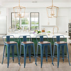 Barhocker mit Rückenlehne, 4er-Set, industrielle Metallbarhocker mit Holzsitzen