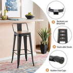 Barhocker mit Rückenlehne, 4er-Set, industrielle Metallbarhocker mit Holzsitzen