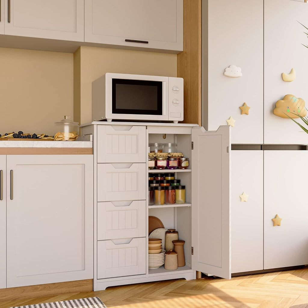 Badezimmer-Bodenschrank, freistehender Bodenschrank mit 4 Schubladen und verstellbarem Einlegeboden