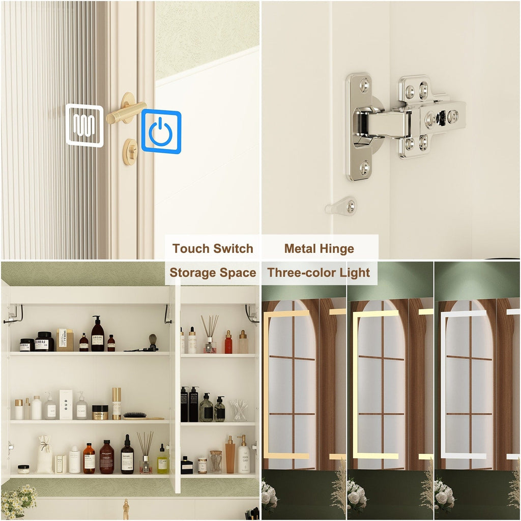 Badezimmer-Spiegelschrank mit LED-Beleuchtung, beschlagfrei, 6000 K, Wandschrank, Weiß