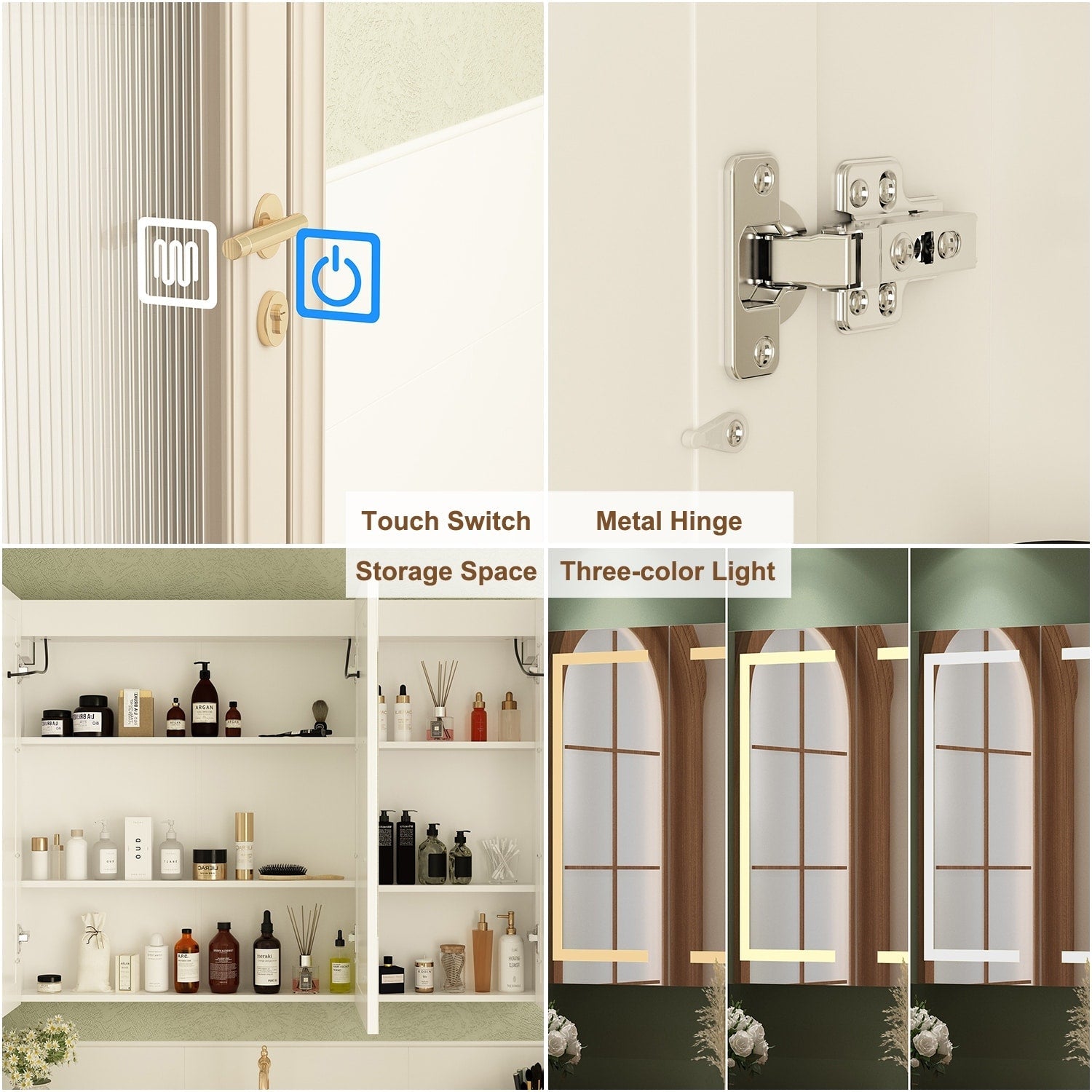 Badezimmer-Spiegelschrank mit LED-Beleuchtung, beschlagfrei, 6000 K, Wandschrank, Weiß