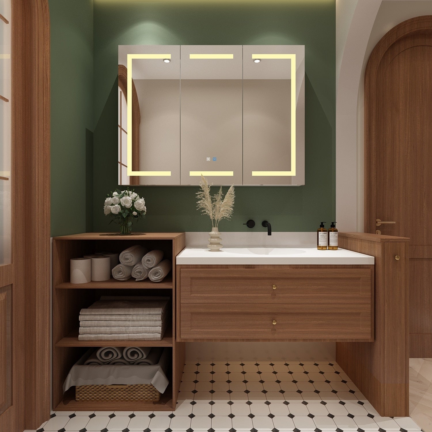 Badezimmer-Spiegelschrank mit LED-Beleuchtung, beschlagfrei, 6000 K, Wandschrank, Weiß