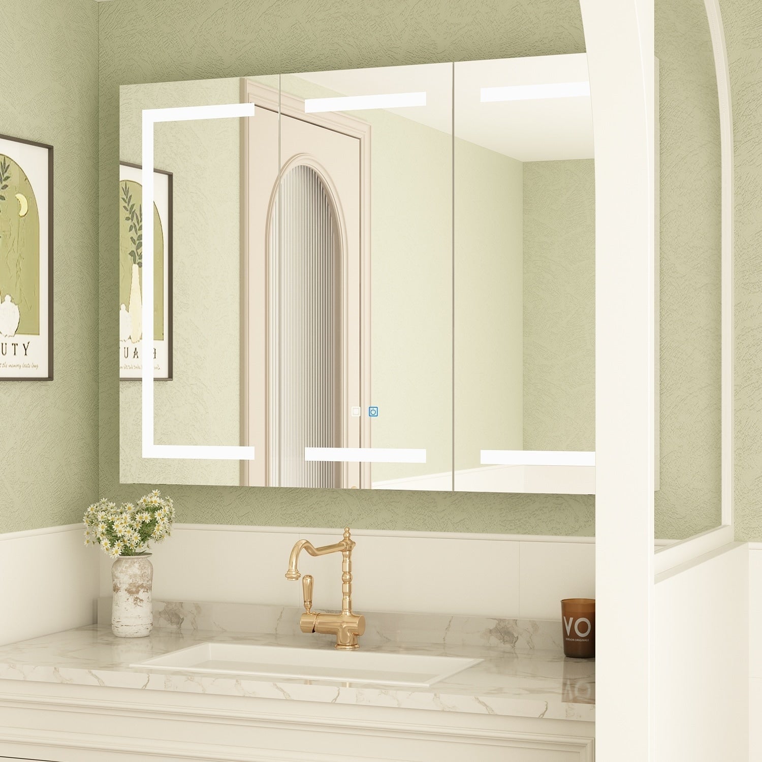 Badezimmer-Spiegelschrank mit LED-Beleuchtung, beschlagfrei, 6000 K, Wandschrank, Weiß