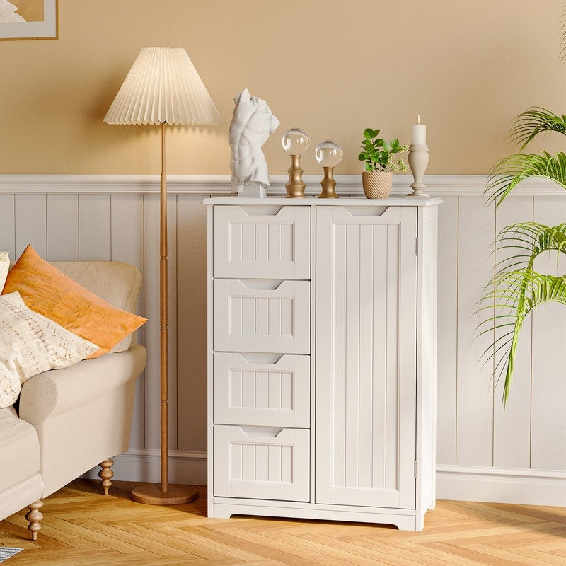 Badezimmer-Bodenschrank, freistehender Bodenschrank mit 4 Schubladen und verstellbarem Einlegeboden