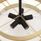 Bayou 5-flammiger schwarzer Küsten-Trommel-Kronleuchter mit doppeltem Rattanschirm – 61 cm breit