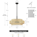 Bayou 5-flammiger schwarzer Küsten-Trommel-Kronleuchter mit doppeltem Rattanschirm – 61 cm breit