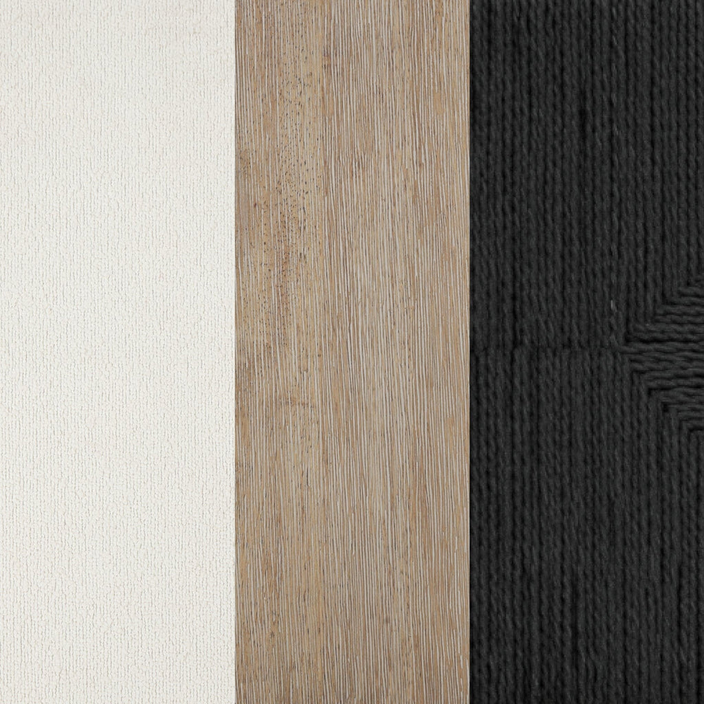 Beacon Bohemian Bouclé Barhocker, gepolsterter Tresenstuhl mit Massivholzgestell und Rückenlehne aus gewebtem Seegras.