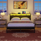 Landhaus-Holzplattformbettgestell mit Ladestation und LED-Beleuchtung