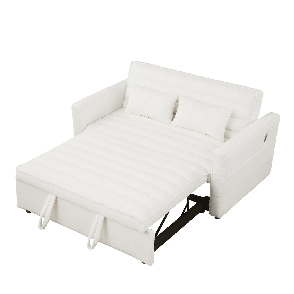 Beigefarbenes 55,12 Bouclé-Zweisitzer-Schlafsofa mit verstellbarer Rückenlehne und 2 Lendenkissen für das Wohnzimmer