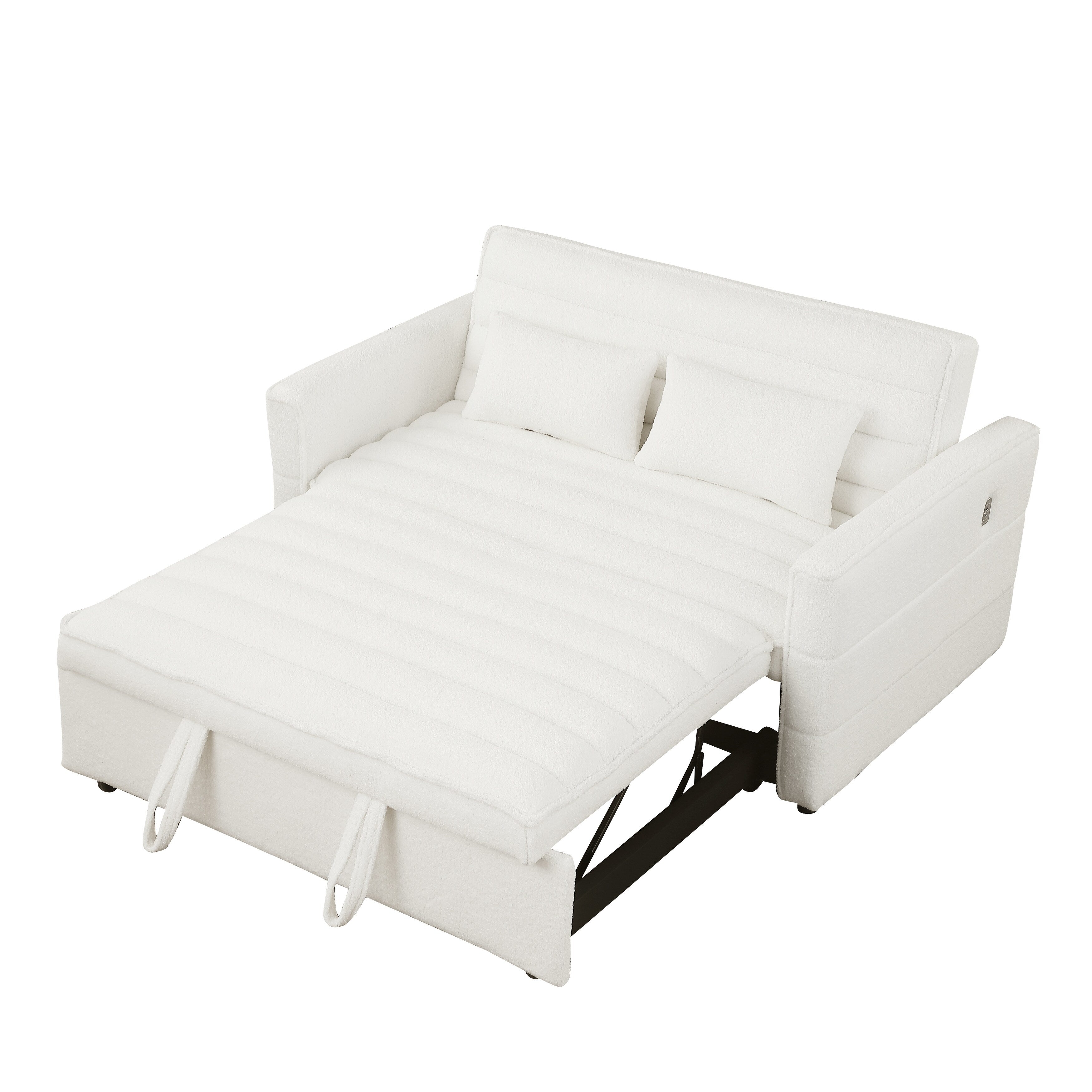 Beigefarbenes 55,12 Bouclé-Zweisitzer-Schlafsofa mit verstellbarer Rückenlehne und 2 Lendenkissen für das Wohnzimmer