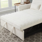 Beigefarbenes 55,12 Bouclé-Zweisitzer-Schlafsofa mit verstellbarer Rückenlehne und 2 Lendenkissen für das Wohnzimmer