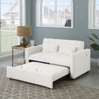 Beigefarbenes 55,12 Bouclé-Zweisitzer-Schlafsofa mit verstellbarer Rückenlehne und 2 Lendenkissen für das Wohnzimmer