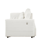 Beigefarbenes 55,12 Bouclé-Zweisitzer-Schlafsofa mit verstellbarer Rückenlehne und 2 Lendenkissen für das Wohnzimmer