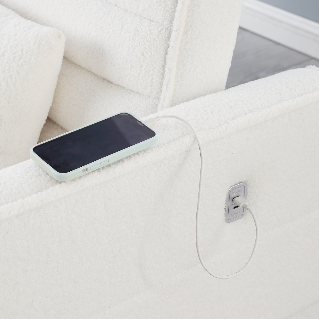 Beigefarbenes 55,12 Bouclé-Zweisitzer-Schlafsofa mit verstellbarer Rückenlehne und 2 Lendenkissen für das Wohnzimmer