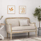 Beige-braunes Zweisitzer-Sofa aus Holz mit Rahmen aus Gummibaumholz
