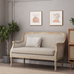 Beige-braunes Zweisitzer-Sofa aus Holz mit Rahmen aus Gummibaumholz