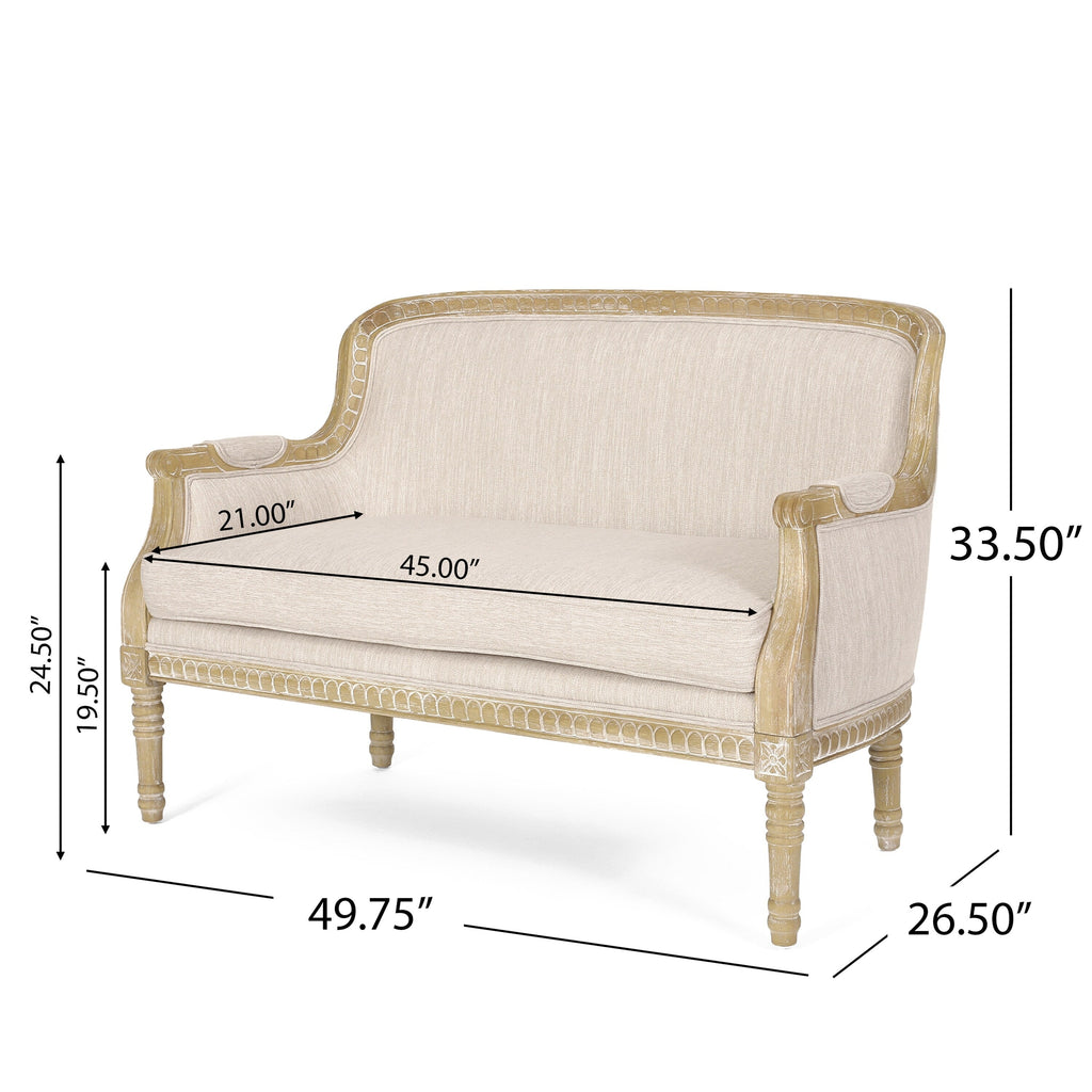 Beige-braunes Zweisitzer-Sofa aus Holz mit Rahmen aus Gummibaumholz