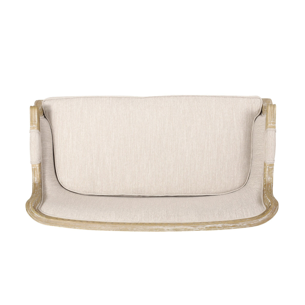 Beige-braunes Zweisitzer-Sofa aus Holz mit Rahmen aus Gummibaumholz