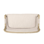 Beige-braunes Zweisitzer-Sofa aus Holz mit Rahmen aus Gummibaumholz