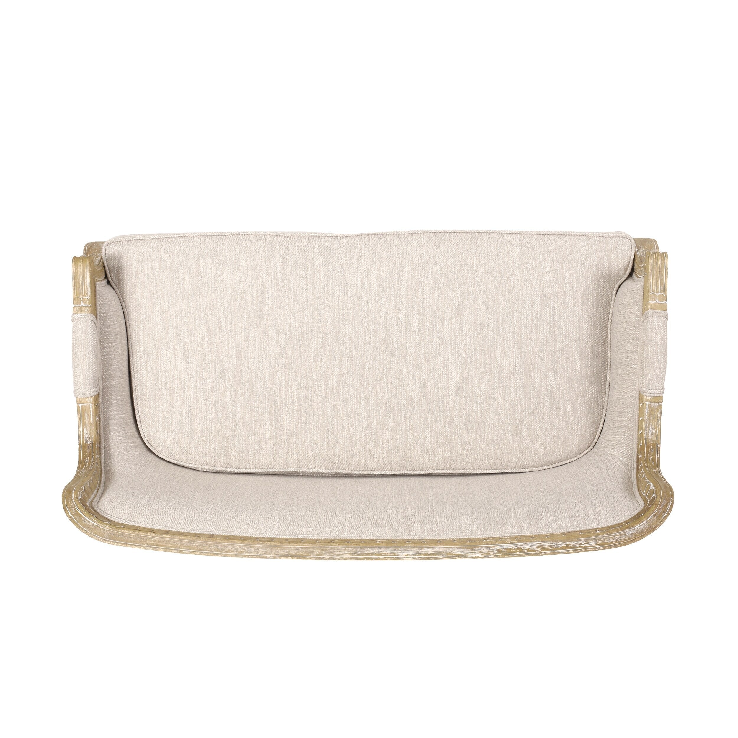 Beige-braunes Zweisitzer-Sofa aus Holz mit Rahmen aus Gummibaumholz