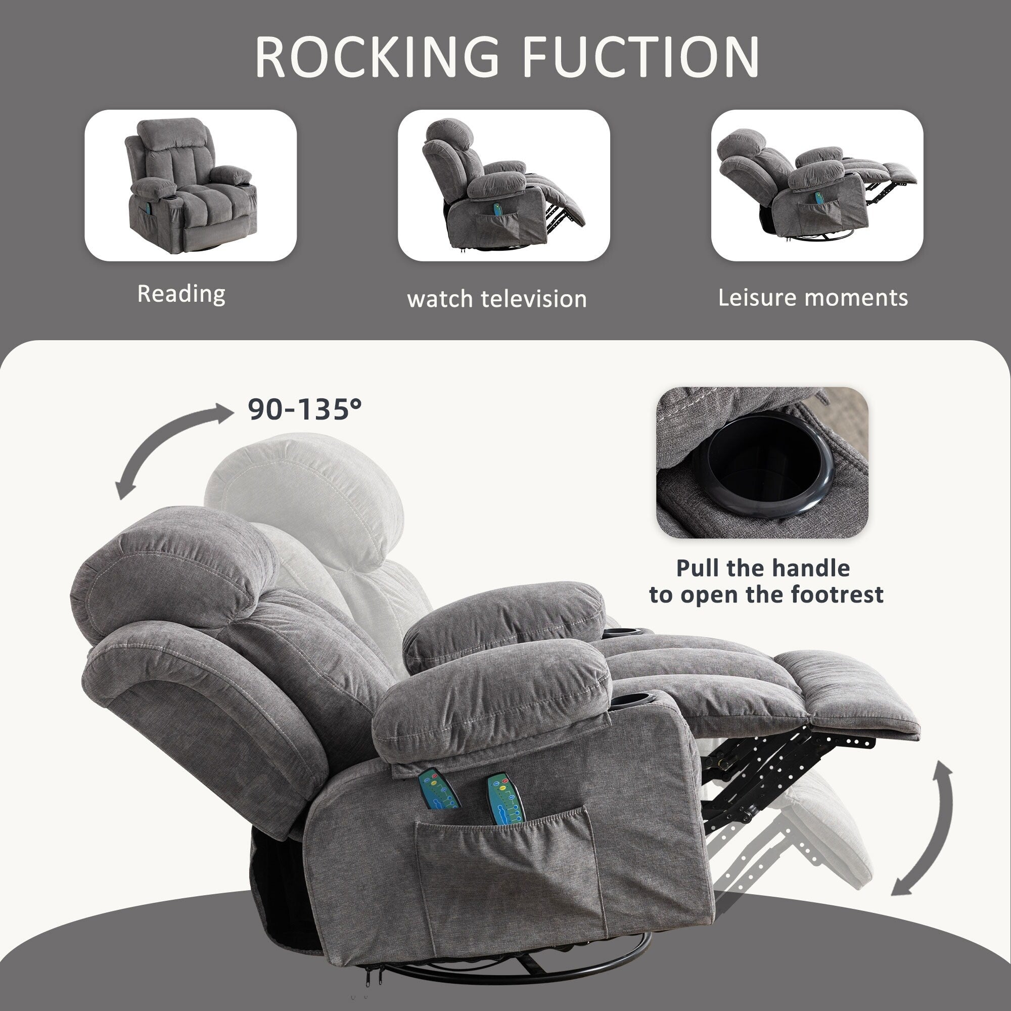 Beigefarbener Drehsessel mit Massagefunktion, Heizung und USB-Ladeanschluss