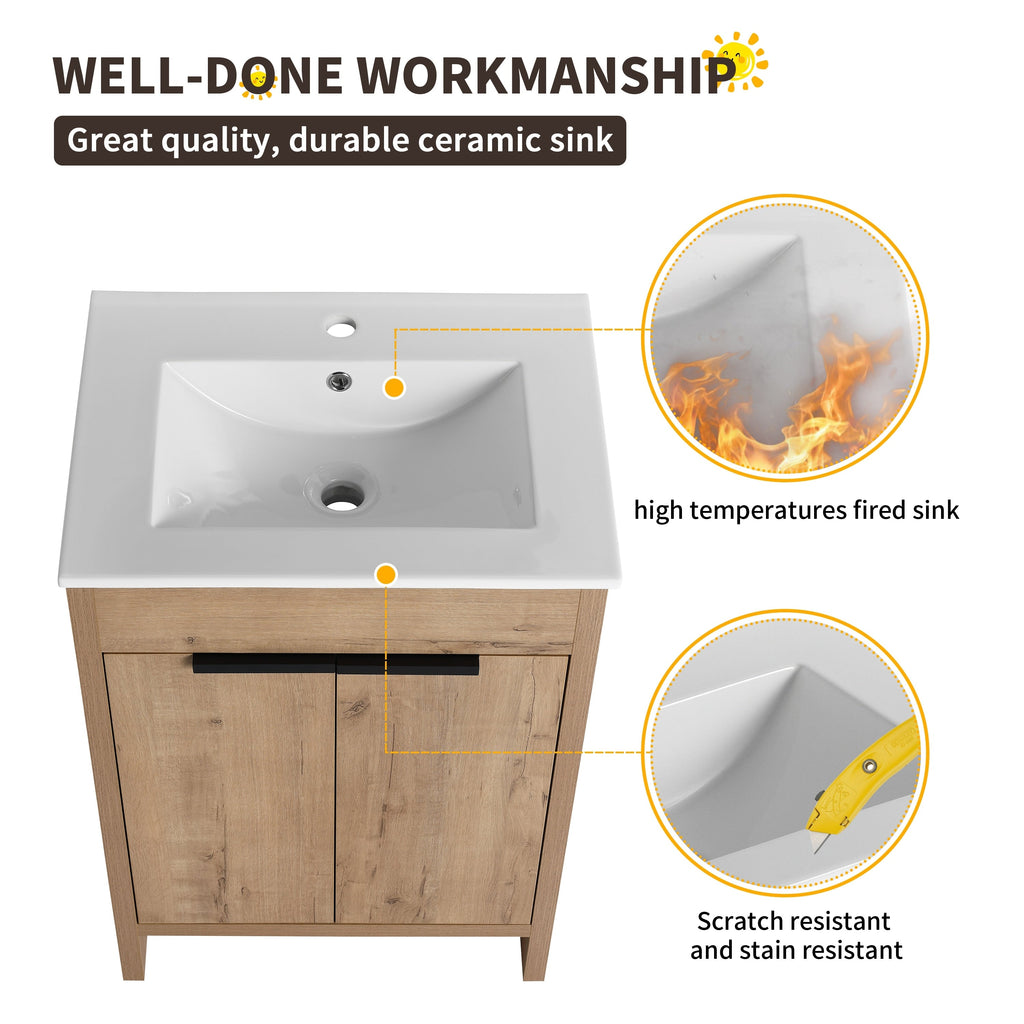 Beingnext 24/30/36 Waschtisch mit Waschbecken, freistehender Waschtisch mit Soft-Close-Tür und verstellbarem Regal