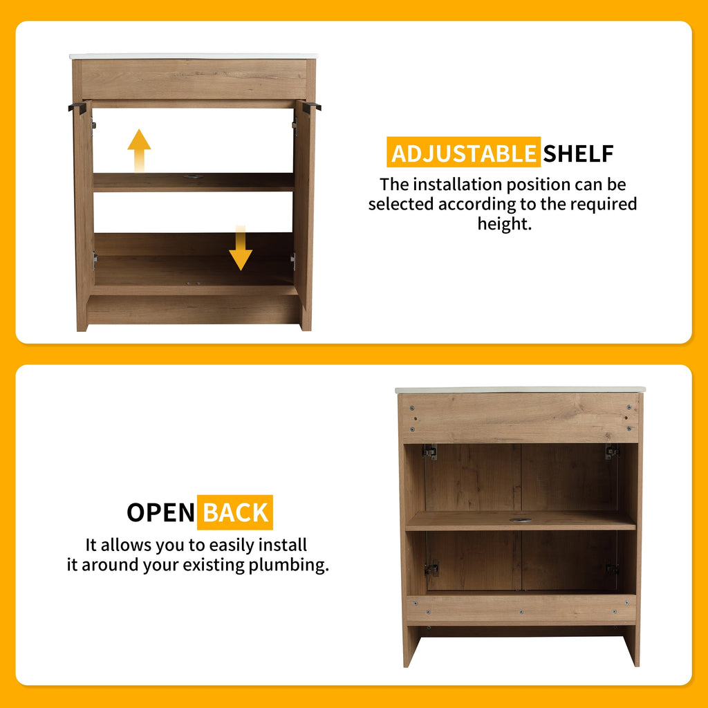 Beingnext 24/30/36 Waschtisch mit Waschbecken, freistehender Waschtisch mit Soft-Close-Tür und verstellbarem Regal