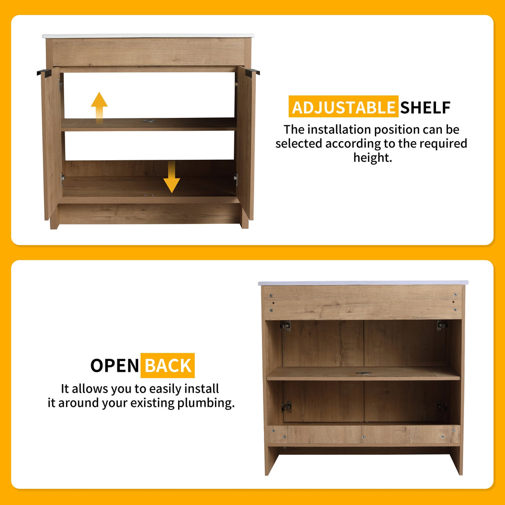 Beingnext 24/30/36 Waschtisch mit Waschbecken, freistehender Waschtisch mit Soft-Close-Tür und verstellbarem Regal