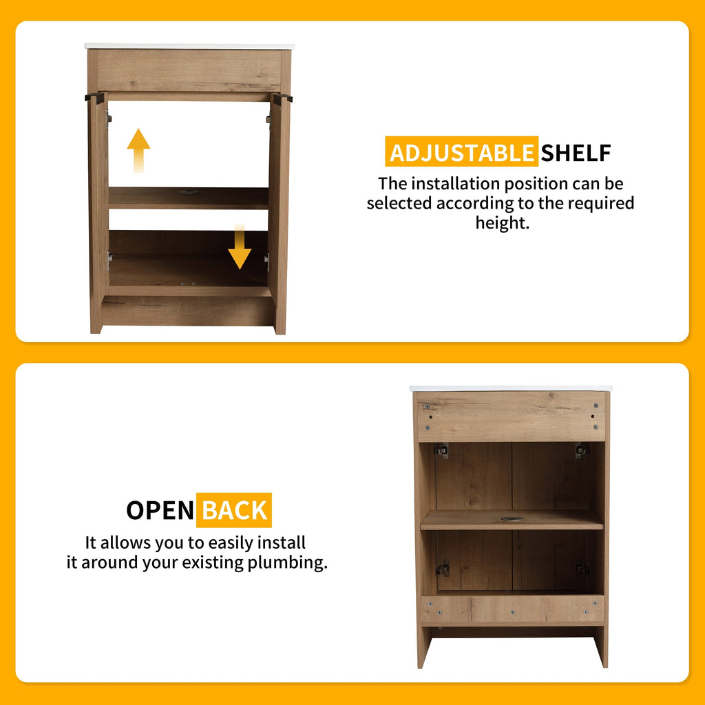 Beingnext 24/30/36 Waschtisch mit Waschbecken, freistehender Waschtisch mit Soft-Close-Tür und verstellbarem Regal