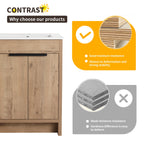 Beingnext 24/30/36 Waschtisch mit Waschbecken, freistehender Waschtisch mit Soft-Close-Tür und verstellbarem Regal