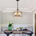 Bella Depot 5-flammiger Kronleuchter im rustikalen Käfigdesign aus Holz, dimmbar, 15,7 cm verstellbare Pendelleuchte im Landhausstil für Kücheninseln