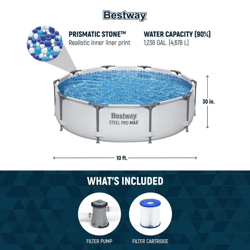 Bestway Steel Pro MAX 10'x30 Runder Aufstellpool für den Außenbereich mit Pumpe - 10 Fuß x 30 Zoll.