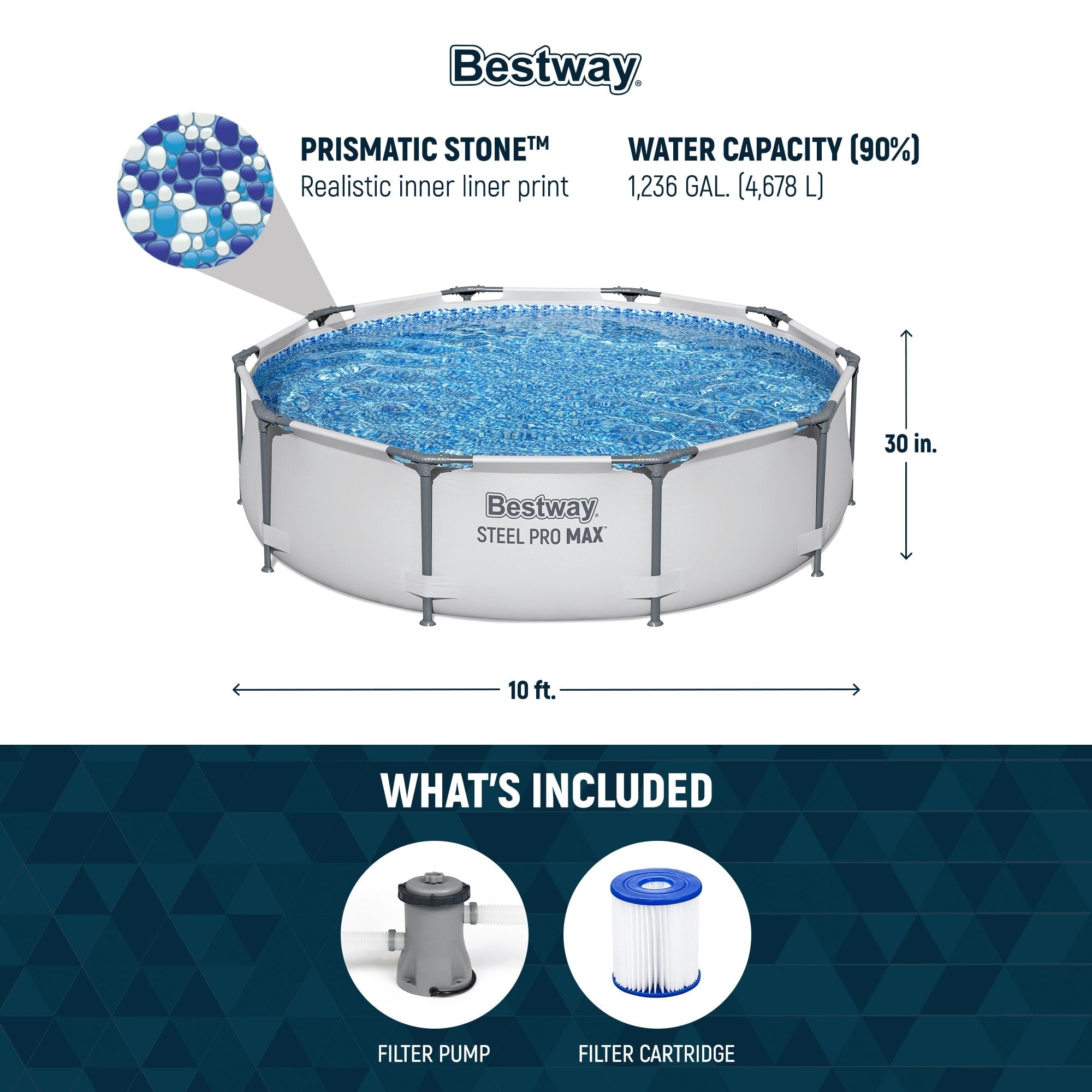 Bestway Steel Pro MAX 10'x30 Runder Aufstellpool für den Außenbereich mit Pumpe - 10 Fuß x 30 Zoll.