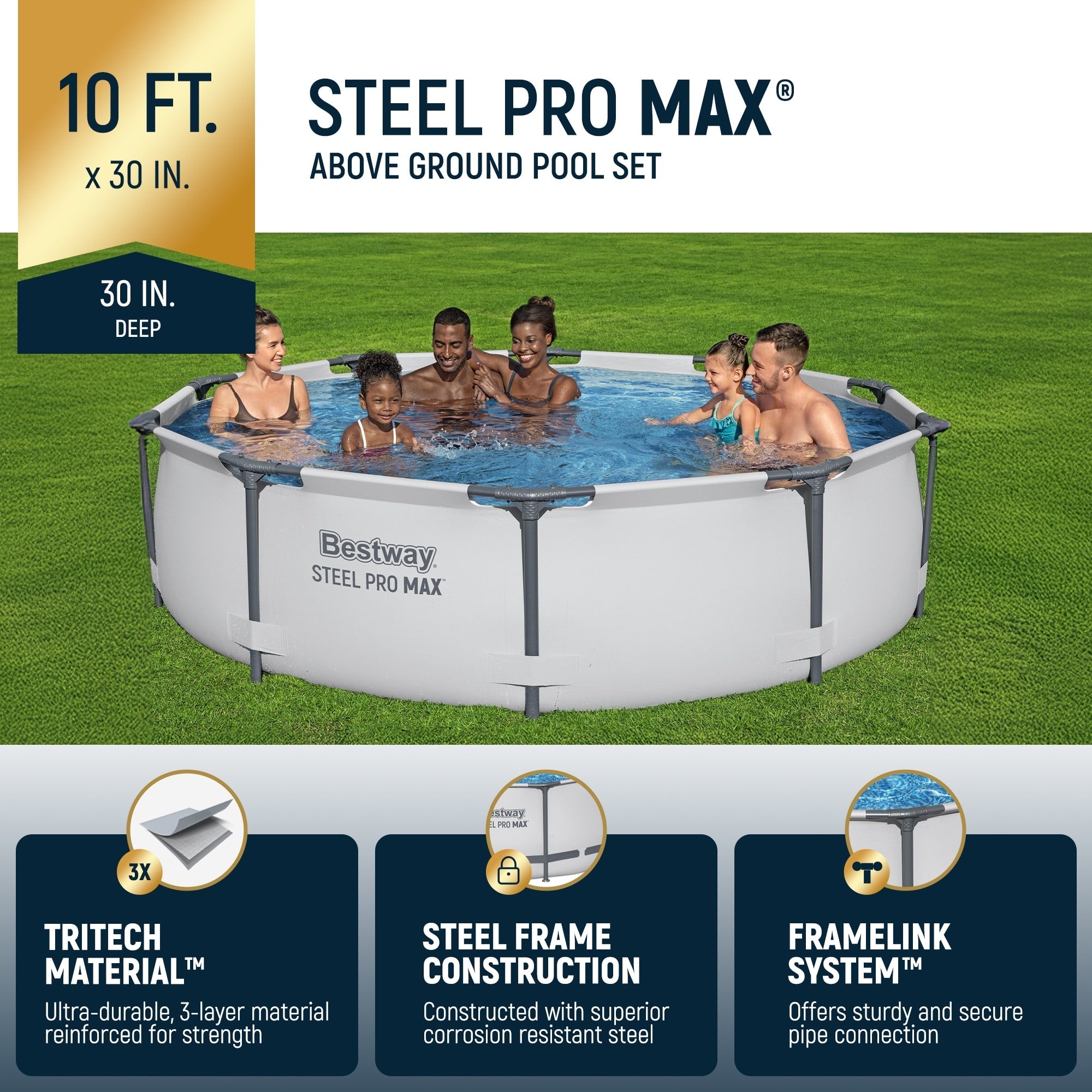 Bestway Steel Pro MAX 10'x30 Runder Aufstellpool für den Außenbereich mit Pumpe - 10 Fuß x 30 Zoll.