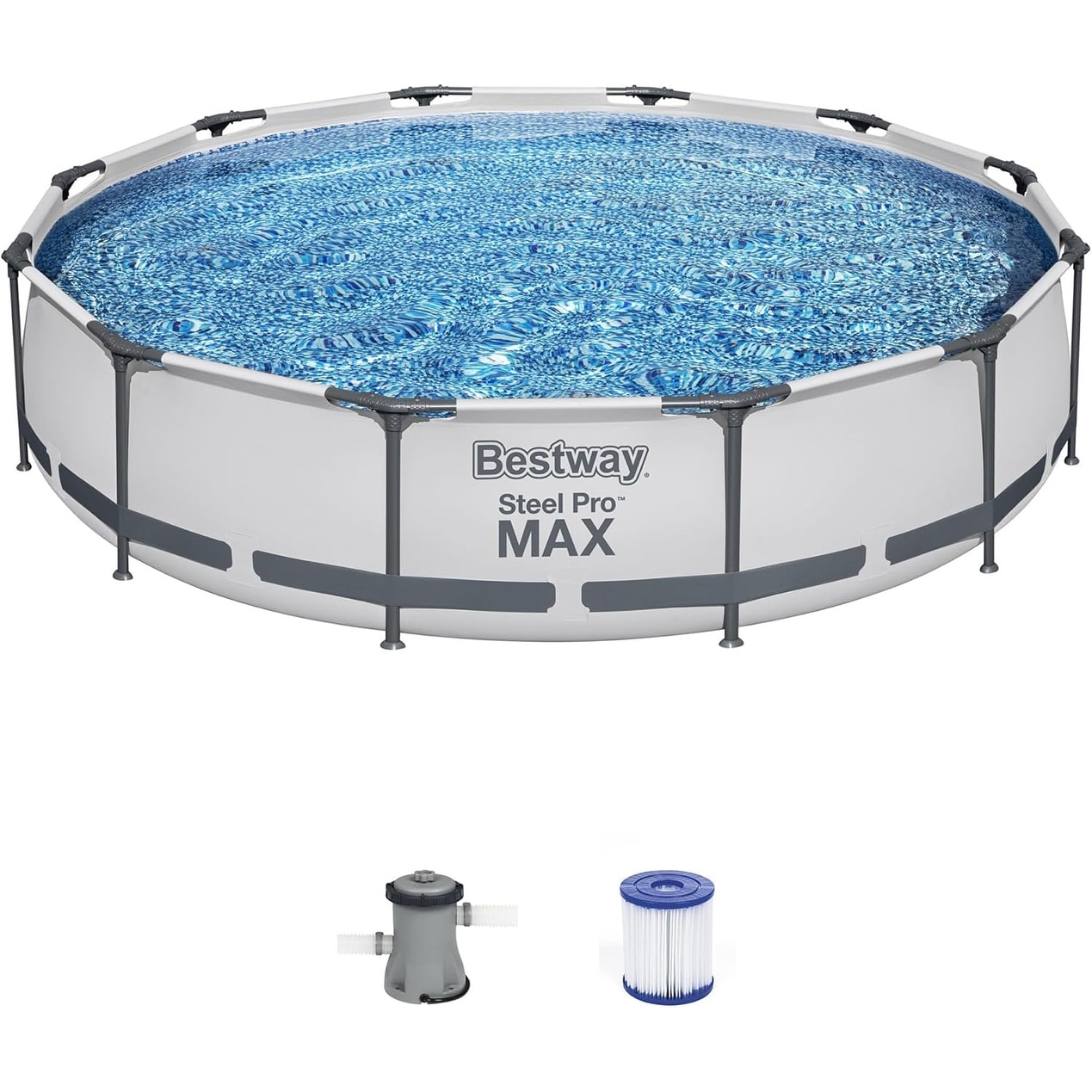 Bestway Steel Pro MAX 10'x30 Runder Aufstellpool für den Außenbereich mit Pumpe - 10 Fuß x 30 Zoll.