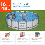 Bestway Steel Pro MAX Runder Aufstellpool mit Pumpe und Abdeckung