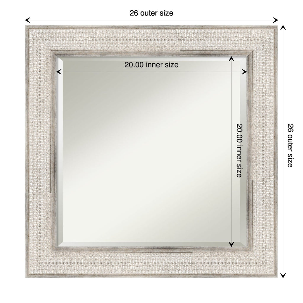 Wandspiegel aus Holz mit Facettenschliff – Rahmen in Silber mit Gittermuster